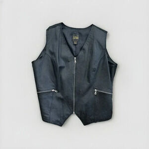 Venezia Leather Biker Plus Black Zip-Front Vest Size 18/20